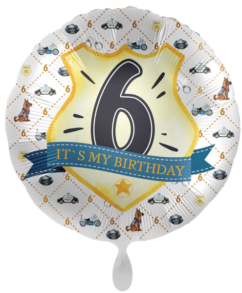 Folienballon - Happy Birthday, Polizei Zahl 6 - ø 43cm